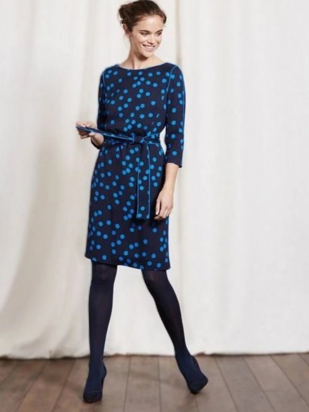BODEN  Kelly Dress Black Blue Polka Dot Sz US4